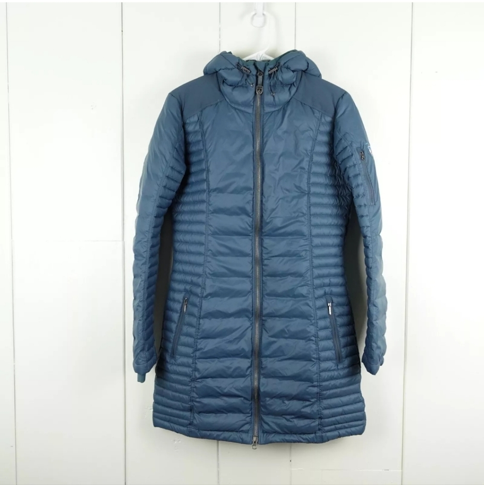 KUHL Women's Spyfire Goose Down Parka w/ hoodie Sea Blue sz XS